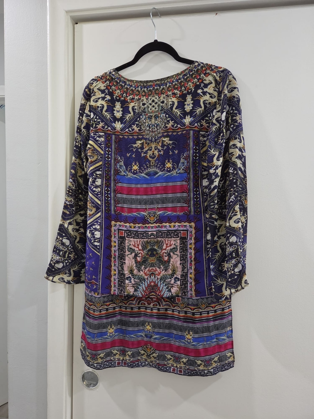 Camilla Purple Multicolor Embellished Long Sleeve Tunic Dress - Picture 2 of 8